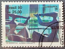 C 1698 Selo Lubrapex Brasilia Escultura Alfredo Ceschiatti Bruno Giorgi As Banhistas 1990 Circulado 2
