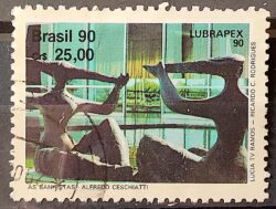 C 1698 Selo Lubrapex Brasilia Escultura Alfredo Ceschiatti Bruno Giorgi As Banhistas 1990 Circulado 3