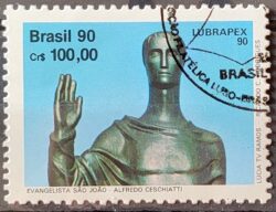 C 1700 Selo Lubrapex Brasilia Escultura Alfredo Ceschiatti Bruno Giorgi Evangelho Sao Joao 1990 Circulado 1
