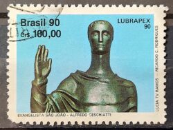 C 1700 Selo Lubrapex Brasilia Escultura Alfredo Ceschiatti Bruno Giorgi Evangelho Sao Joao 1990 Circulado 2