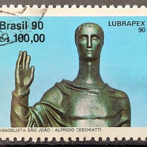 C 1700 Selo Lubrapex Brasilia Escultura Alfredo Ceschiatti Bruno Giorgi Evangelho Sao Joao 1990 Circulado 2