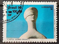 C 1701 Selo Lubrapex Brasilia Escultura Alfredo Ceschiatti Bruno Giorgi Justica Direito 1990 Circulado 1