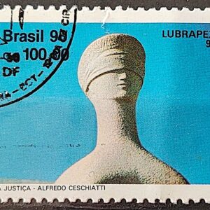 C 1701 Selo Lubrapex Brasilia Escultura Alfredo Ceschiatti Bruno Giorgi Justica Direito 1990 Circulado 1