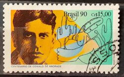 C 1709 Selo Dia do Livro Literatura Oswald de Andrade 1990 Circulado 1