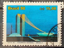 C 1712 Selo Natal Religiao Brasilia Congresso Nacional 1990 Circulado 1