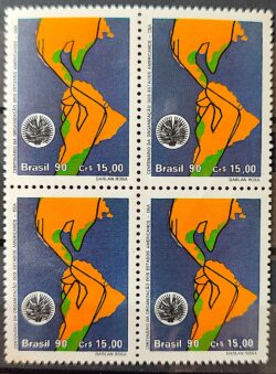 C 1715 Selo 100 Anos Organizacao dos Estados Americanos OEA Politica Economia Mao Mapa 1990 Quadra