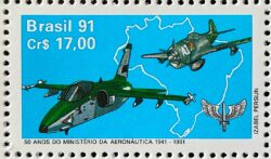 C 1721 Selo 50 Anos Ministerio da Aeronautica Militar Aviao 1991