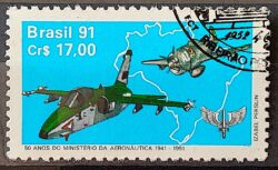 C 1721 Selo 50 Anos Ministerio da Aeronautica Militar Aviao 1991 Circulado 1