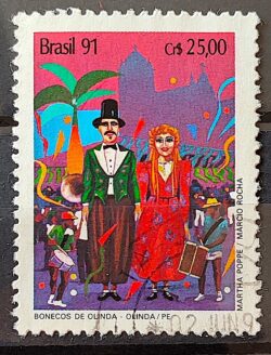 C 1722 Selo Carnaval Musica Boneco de Olinda Pernambuco 1991 Circulado 1
