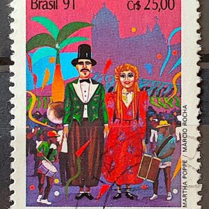 C 1722 Selo Carnaval Musica Boneco de Olinda Pernambuco 1991 Circulado 1