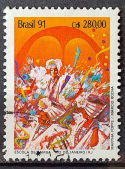 C 1724 Selo Carnaval Musica Escola de Samba Rio de Janeiro 1991 Circulado 1