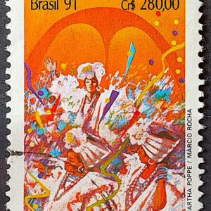 C 1724 Selo Carnaval Musica Escola de Samba Rio de Janeiro 1991 Circulado 1