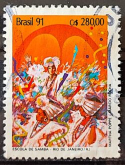 C 1724 Selo Carnaval Musica Escola de Samba Rio de Janeiro 1991 Circulado 10
