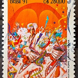 C 1724 Selo Carnaval Musica Escola de Samba Rio de Janeiro 1991 Circulado 10