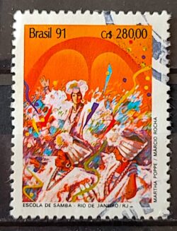 C 1724 Selo Carnaval Musica Escola de Samba Rio de Janeiro 1991 Circulado 11
