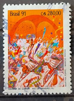 C 1724 Selo Carnaval Musica Escola de Samba Rio de Janeiro 1991 Circulado 12