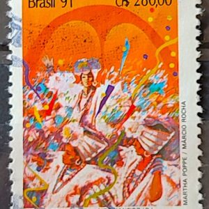 C 1724 Selo Carnaval Musica Escola de Samba Rio de Janeiro 1991 Circulado 12