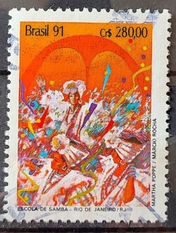 C 1724 Selo Carnaval Musica Escola de Samba Rio de Janeiro 1991 Circulado 13