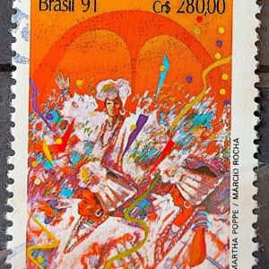 C 1724 Selo Carnaval Musica Escola de Samba Rio de Janeiro 1991 Circulado 13