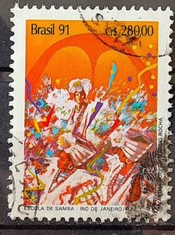 C 1724 Selo Carnaval Musica Escola de Samba Rio de Janeiro 1991 Circulado 14