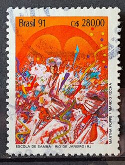 C 1724 Selo Carnaval Musica Escola de Samba Rio de Janeiro 1991 Circulado 2