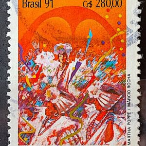 C 1724 Selo Carnaval Musica Escola de Samba Rio de Janeiro 1991 Circulado 2