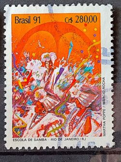 C 1724 Selo Carnaval Musica Escola de Samba Rio de Janeiro 1991 Circulado 3