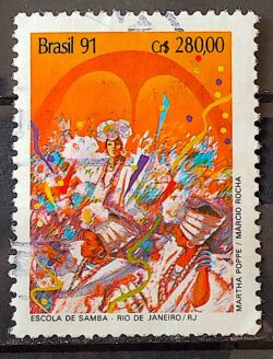 C 1724 Selo Carnaval Musica Escola de Samba Rio de Janeiro 1991 Circulado 5