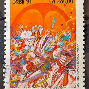C 1724 Selo Carnaval Musica Escola de Samba Rio de Janeiro 1991 Circulado 5