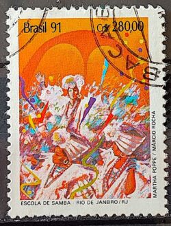 C 1724 Selo Carnaval Musica Escola de Samba Rio de Janeiro 1991 Circulado 6