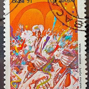 C 1724 Selo Carnaval Musica Escola de Samba Rio de Janeiro 1991 Circulado 6