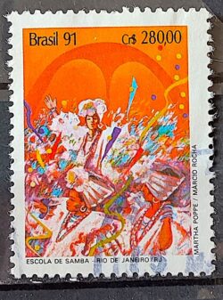 C 1724 Selo Carnaval Musica Escola de Samba Rio de Janeiro 1991 Circulado 7