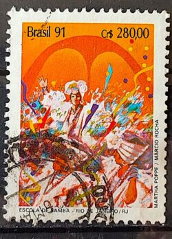 C 1724 Selo Carnaval Musica Escola de Samba Rio de Janeiro 1991 Circulado 9