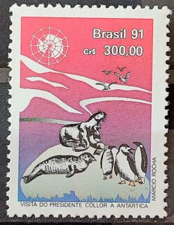 C 1725 Selo Presidente Collor a Antartica Pinguim Foca 1991