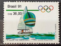 C 1727 Selo Jogos Panamericanos Havana Cuba Olimpiadas de Barcelona Vela 1991 1