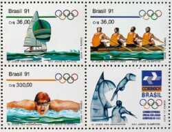 C 1727 Selo Jogos Panamericanos Havana Cuba Olimpiadas de Barcelona Vela 1991 Serie Completa