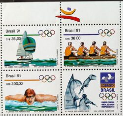 C 1727 Selo Jogos Panamericanos Havana Cuba Olimpiadas de Barcelona Vela 1991 Serie Completa Vinheta Barcelona
