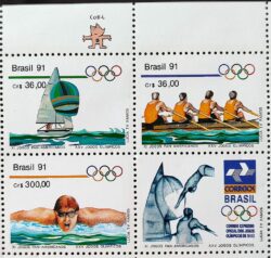 C 1727 Selo Jogos Panamericanos Havana Cuba Olimpiadas de Barcelona Vela 1991 Serie Completa Vinheta Mascote