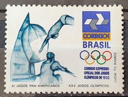 C 1727 Selo Jogos Panamericanos Havana Cuba Olimpiadas de Barcelona Vela 1991 Vinheta 1
