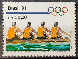 C 1728 Selo Jogos Panamericanos Havana Cuba Olimpiadas de Barcelona Remo 1991