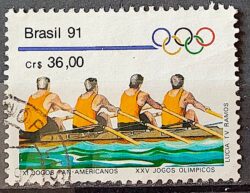 C 1728 Selo Jogos Panamericanos Havana Cuba Olimpiadas de Barcelona Remo 1991 Circulado 1