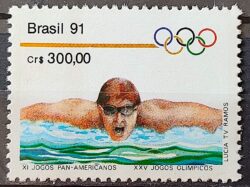 C 1729 Selo Jogos Panamericanos Havana Cuba Olimpiadas de Barcelona Natacao 1991