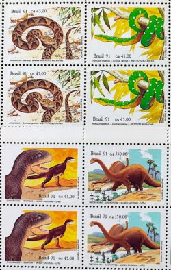 C 1737 Selo Instituto Butantan Cobra Dinossauro 1991 Quadra Serie Completa