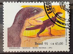 C 1739 Selo Museu Nacional Dinossauro Teropode 1991 Circulado 3