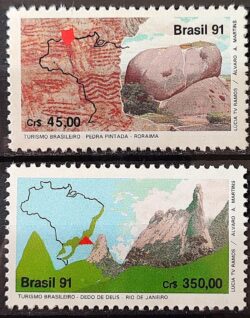 C 1742 Selo Turismo Pedra Pintada Roraima Dedo de Deus Mapa 1991 Serie Completa
