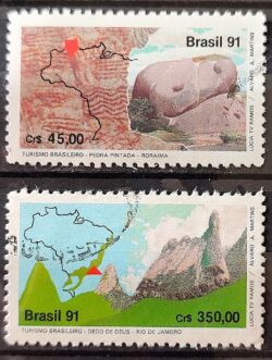 C 1742 Selo Turismo Pedra Pintada Roraima Dedo de Deus Mapa 1991 Serie Completa Circulado 1