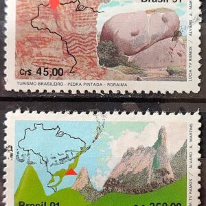C 1742 Selo Turismo Pedra Pintada Roraima Dedo de Deus Mapa 1991 Serie Completa Circulado 1
