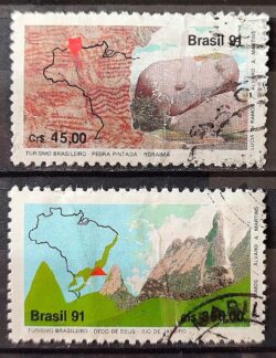 C 1742 Selo Turismo Pedra Pintada Roraima Dedo de Deus Mapa 1991 Serie Completa Circulado 2