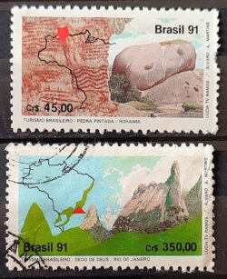 C 1742 Selo Turismo Pedra Pintada Roraima Dedo de Deus Mapa 1991 Serie Completa Circulado 3