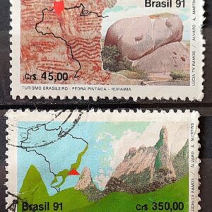 C 1742 Selo Turismo Pedra Pintada Roraima Dedo de Deus Mapa 1991 Serie Completa Circulado 3